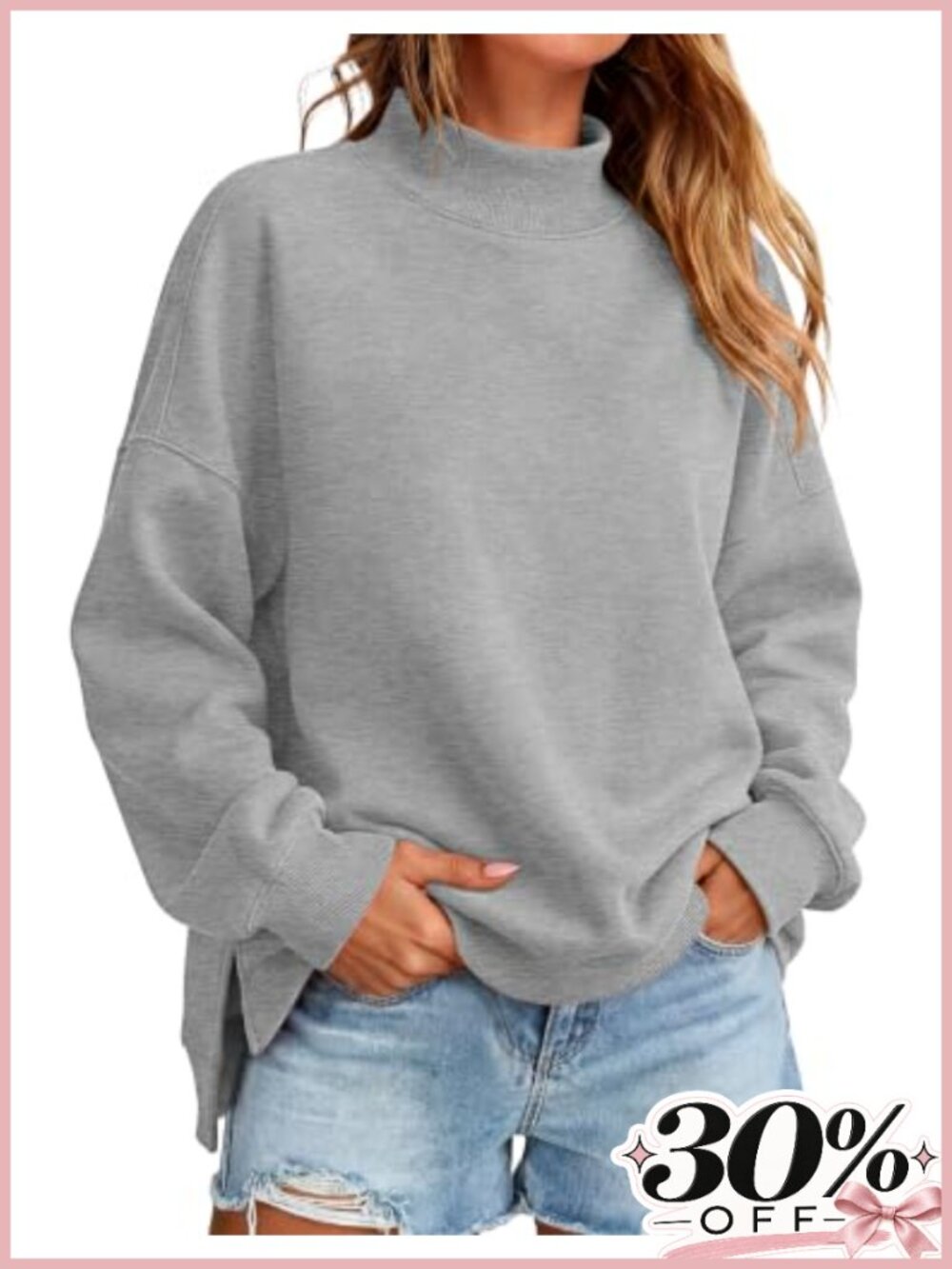 Oversized Mock Neck Sweatshirt Pullover Loose Fit Casual Top